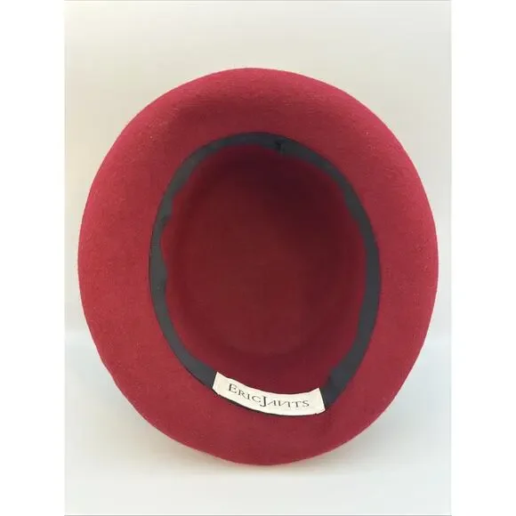 Eric Javits Women's Hat Rounded Crown Burgundy Wool Black Ribbon Braided Trim - Picture 5 of 6